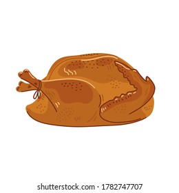 Pavo asado. Pavo de pavo entero cocinado sobre fondo blanco. Ilustración vectorial de estilo plano simple