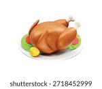 Roasted Turkey Dinner with Lemon Garnish Chicken roast icon 3d illustration