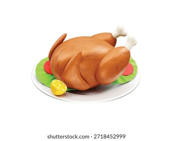 Jantar de Turquia assado com limão enfeite frango assado ícone 3d ilustração
