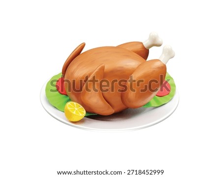 Roasted Turkey Dinner with Lemon Garnish Chicken roast icon 3d illustration
