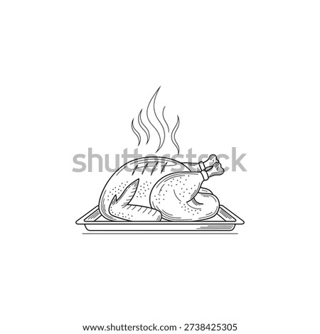 Roasted turkey with herbs on a baking tray with steam