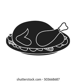 Roasted turkey icon in black style isolated on white background. Canadian Thanksgiving Day symbol stock vector illustration.