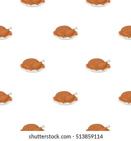 Roasted turkey icon in cartoon style isolated on white background. Canadian Thanksgiving Day pattern symbol stock vector illustration.