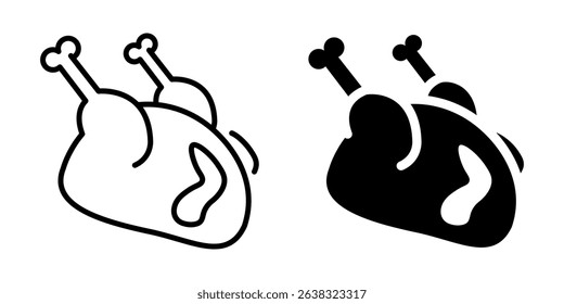 Roasted turkey icon. Line and silhouette style.