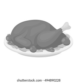 Roasted turkey icon in monochrome style isolated on white background. Canadian Thanksgiving Day symbol stock vector illustration.