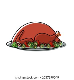 roasted turkey icon over white background colorful design vector illustration