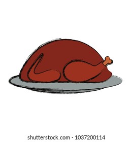 roasted turkey icon over white background colorful design vector illustration