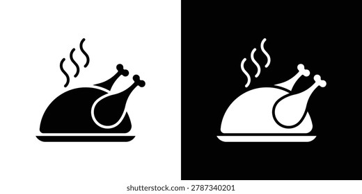 Roasted turkey icon vector. Black and white flat icons