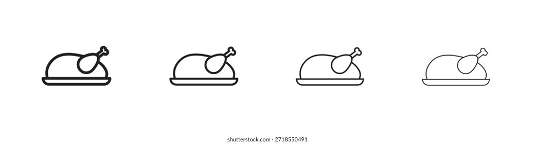 Iconos de pavo asado, conjunto de iconos lineales. Iconos lineales negros de la palma