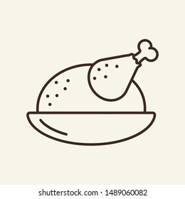 Roasted turkey line icon. Fried chicken, dish, dinner. Thanksgiving day concept. Can be used for topics like Christmas, food, feast