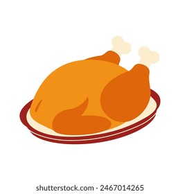 Roasted turkey on a platter Thanksgiving traditional food Icon Sticker Greetings design concept