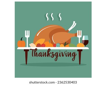A Roasted Turkey on a Thanksgiving Dinner Table 