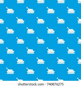 Roasted turkey pattern repeat seamless in blue color for any design. Vector geometric illustration