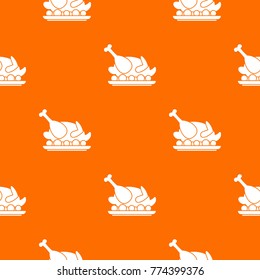 Roasted turkey pattern repeat seamless in orange color for any design. Vector geometric illustration