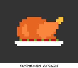 Roasted Turkey pixel art. pixelated Roast. vector illustration