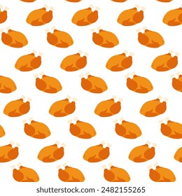Roasted Turkey Seamless Pattern. Thanksgiving traditional food. Wrapping or Wallpaper design concept