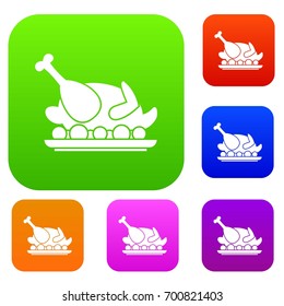 Roasted turkey set icon in different colors isolated vector illustration. Premium collection