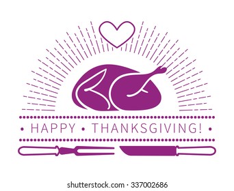 Roasted turkey symbol or emblem top view. Turkey isolated vector illustration
