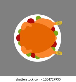 Roasted Turkey top view isolated for Thanksgiving. Vector illustration
