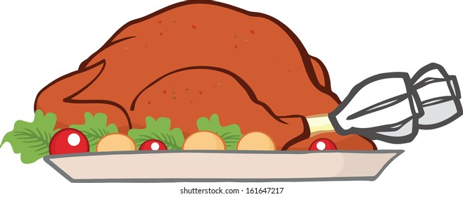 Roasted Turkey. Vector Illustration Isolated on white