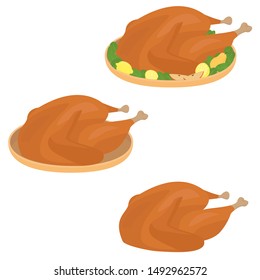 Roasted turkey/chicken meal vector illustration, cartoon style clip-art.