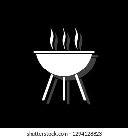 Roaster bbq. White flat simple icon with shadow