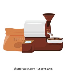 Roaster machine cartoon vector illustration. Arabica and robusta supplier services. Small business. Equipment for coffee beans flat color object. Automated technology isolated on white background