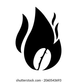 Roasting coffee.Fire and coffee beans, black on a white background, vector illustration