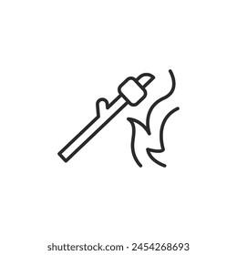 Roasting Marshmallow icon. Stylized representation of a marshmallow on a stick being roasted over a fire, a classic symbol of camping and outdoor activities. Vector illustration