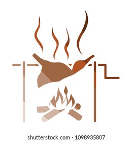 Roasting meat on fire icon. Flat color design. Vector illustration.
