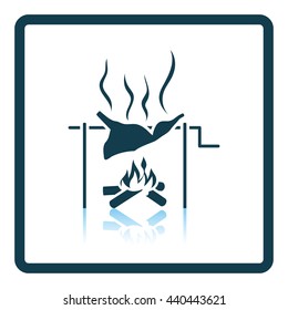 Roasting meat on fire icon. Shadow reflection design. Vector illustration.