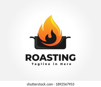 roasting pan fire logo design inspiration illustration