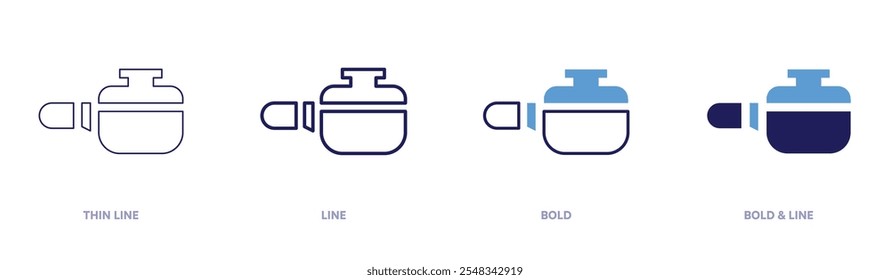 Ícone de frigideira de assar em 4 estilos diferentes. Linha fina, Linha, Negrito e Linha Negrito. Estilo duotônico. Traçado editável.