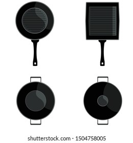 Roasting pans and large frying pan on a white background