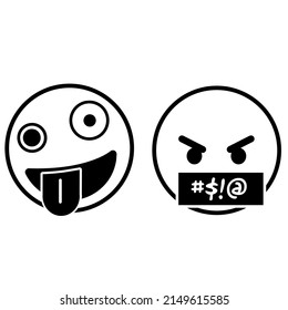 roasting tongue and angry emoji outline illustration