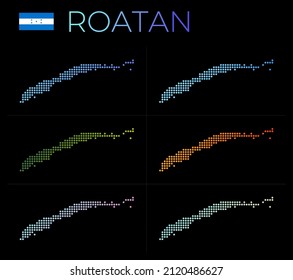 Roatan dotted map set. Map of Roatan in dotted style. Borders of the island filled with beautiful smooth gradient circles. Astonishing vector illustration.