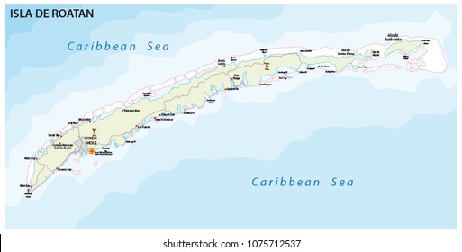 roatan island road vector map, honduras