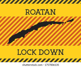 Señal de bloqueo de Roatan. Icono de peligro de pandemia de las islas amarillas. Ilustración vectorial.