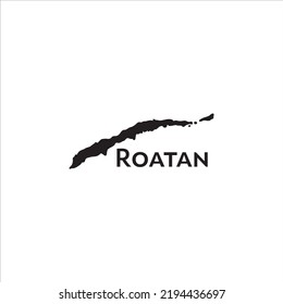 Roatan map and black lettering design on white background