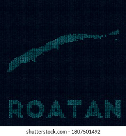 Roatan tech map. Island symbol in digital style. Cyber map of Roatan with island name. Astonishing vector illustration.