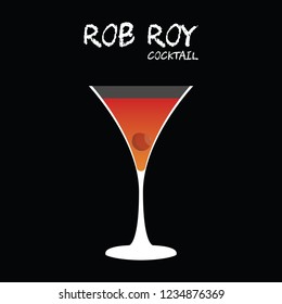 Rob Roy cocktail illustration vector with cherry garnish on square black background.