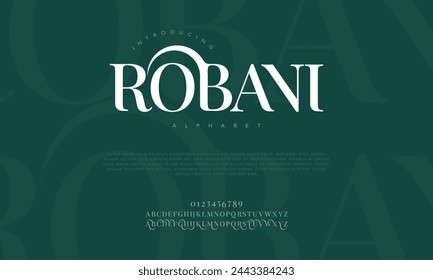 Robani premium luxury arabic alphabet letters and numbers. Elegant islamic typography ramadan wedding serif font decorative vintage. Creative vector illustration