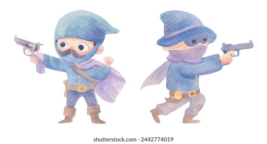 robber cartoon watercolor vector illustration