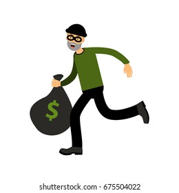 Robber character running with big money bag vector Illustration