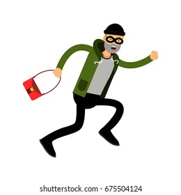 Robber character running with red female bag vector Illustration