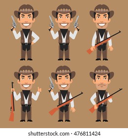 Robber Cowboy Holds Weapons