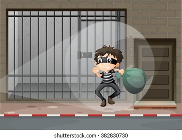 Robber escaping out of the prison illustration