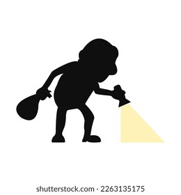 Robber with flashlight silhouette vector