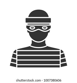 Robber glyph icon. Thief. Housebreaker. Silhouette symbol. Negative space. Vector isolated illustration