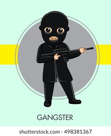 Robber with Gun in Black Suit
